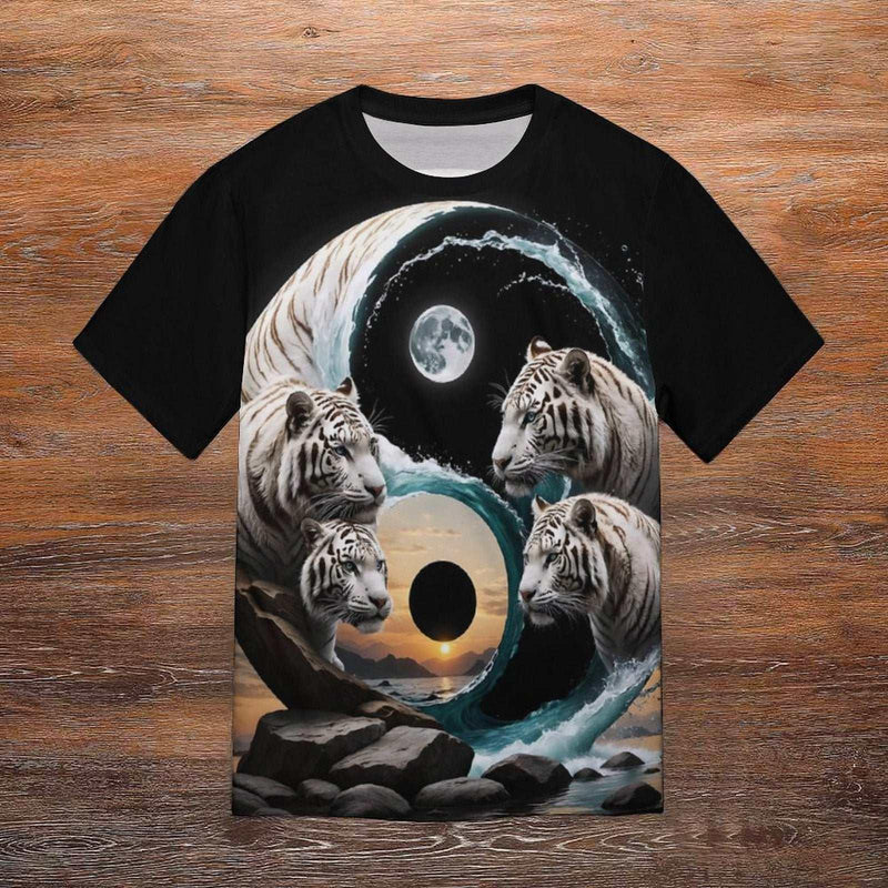 White Tiger Yin Yang T-Shirt - Swaggy Clothing