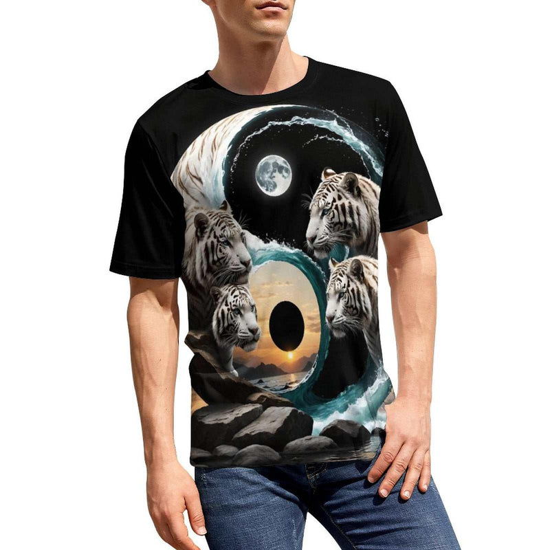 White Tiger Yin Yang T-Shirt - Swaggy Clothing