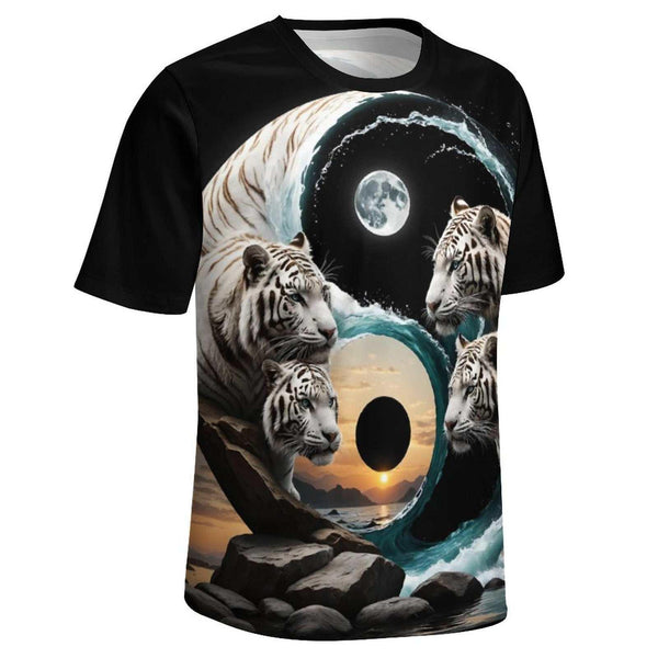 White Tiger Yin Yang T-Shirt - Swaggy Clothing