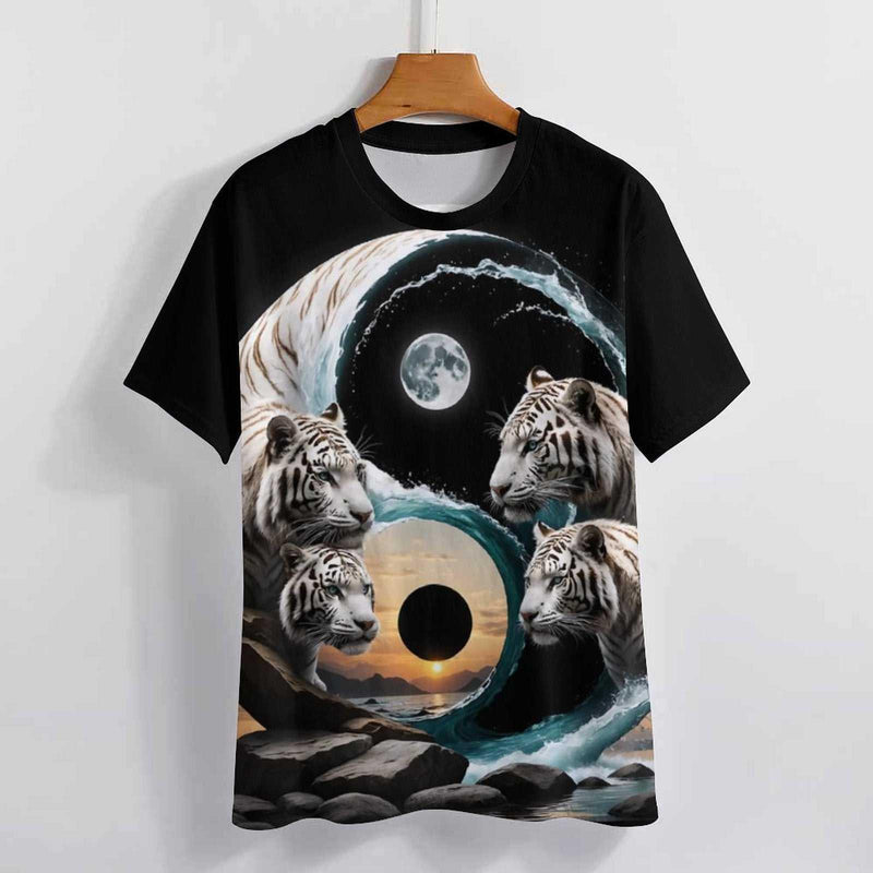 White Tiger Yin Yang T-Shirt - Swaggy Clothing