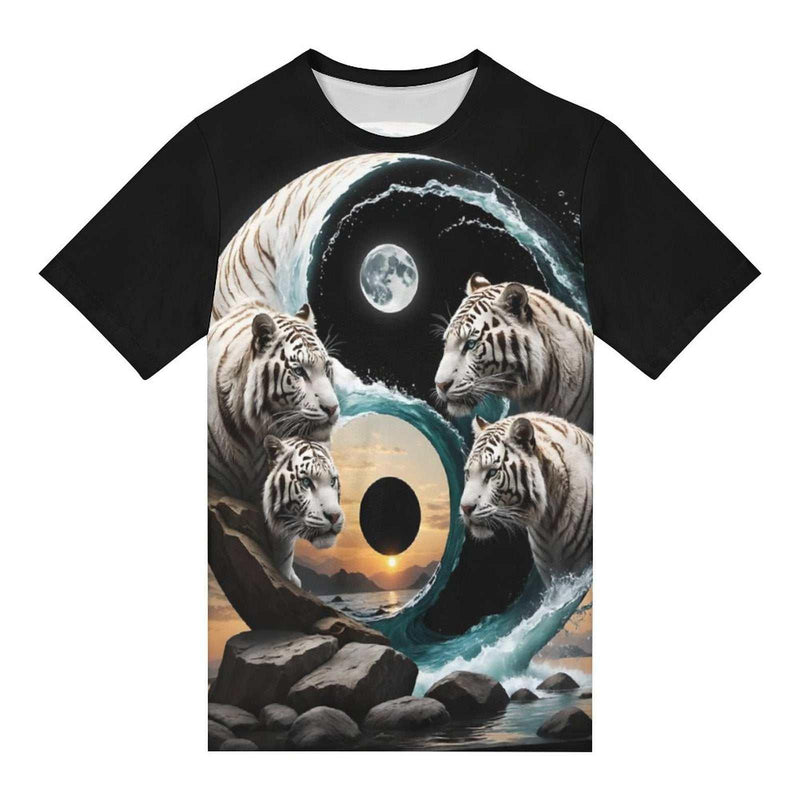 White Tiger Yin Yang T-Shirt - Swaggy Clothing