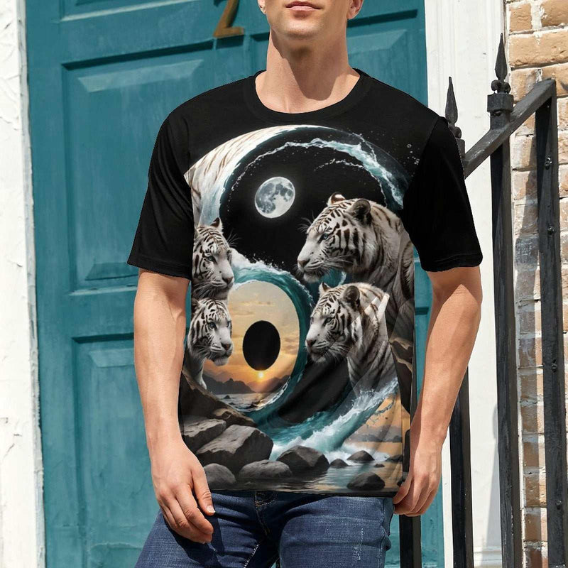 White Tiger Yin Yang T-Shirt - Swaggy Clothing